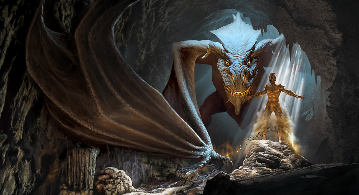 "All That Glitters—The Transformation" book cover illustration of a dragon by Brad Fraunfelter.