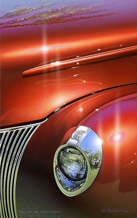 Classic car illustration closeup by Brad Fraunfelter