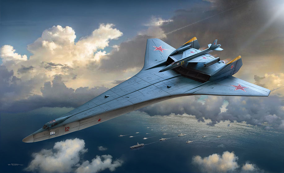 Illustration of Soviet Bartini A-57 Bomber by Brad Fraunfelter for Fantastic Plastic model company.